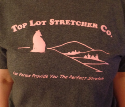 Top Lot Stretcher Co. T-shirt - Grey w/pink lettering - Small